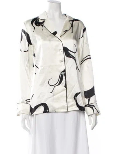 Pre-owned Olivia Von Halle Silk Printed Button-up Top In Neutrals