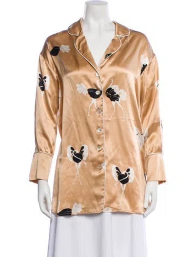 Pre-owned Olivia Von Halle Silk Printed Button-up Top W/ Tags In Neutral