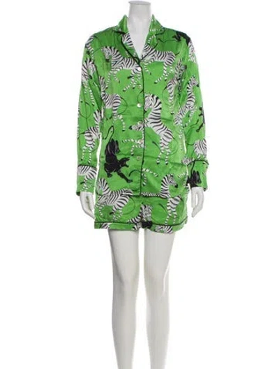 Pre-owned Olivia Von Halle Silk Printed Lounge Set In White