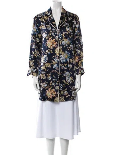 Pre-owned Olivia Von Halle Silk Printed Pajamas In Blue
