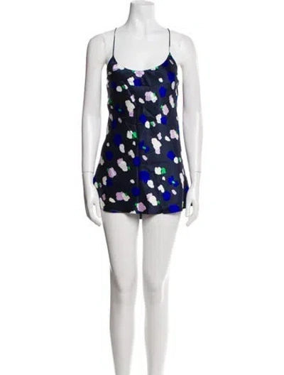 Pre-owned Olivia Von Halle Silk Printed Pajamas In Blue