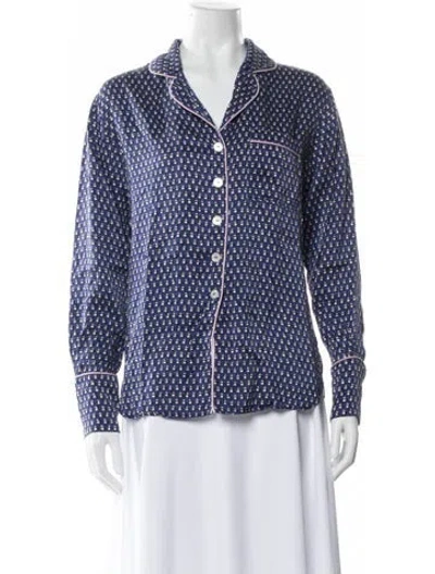 Pre-owned Olivia Von Halle Silk Printed Pajamas In Blue
