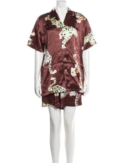 Pre-owned Olivia Von Halle Silk Printed Pajamas In Brown