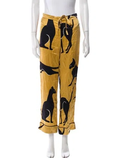 Pre-owned Olivia Von Halle Silk Printed Pajamas In Gold