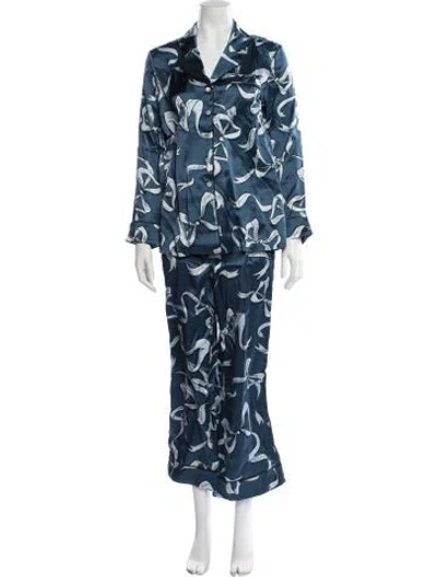 Pre-owned Olivia Von Halle Silk Printed Pajamas W/ Tags In Blue