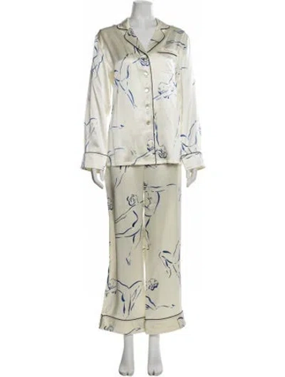 Pre-owned Olivia Von Halle Silk Printed Pajamas W/ Tags In Neutral