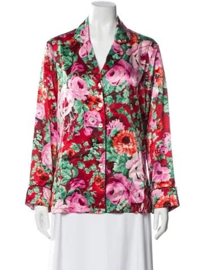 Pre-owned Olivia Von Halle Silk Printed Pajamas W/ Tags In Pink