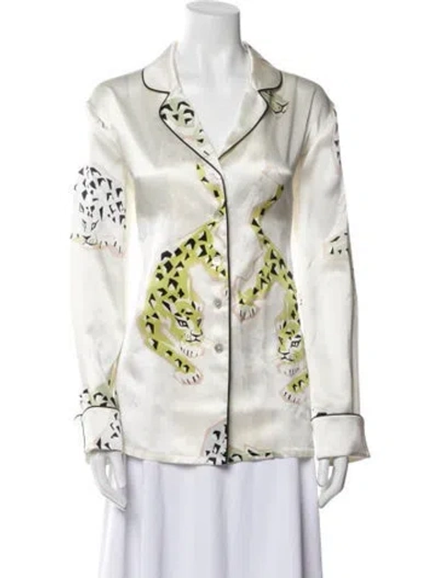 Pre-owned Olivia Von Halle Silk Printed Pajamas W/ Tags In White