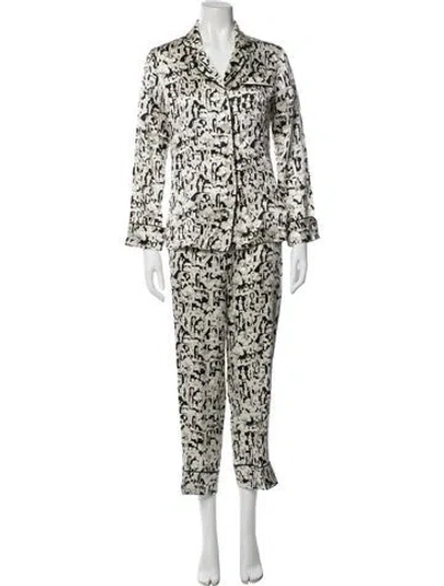 Pre-owned Olivia Von Halle Silk Printed Pajamas In White