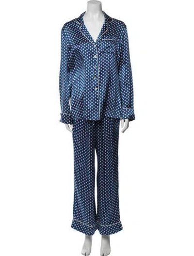 Pre-owned Olivia Von Halle Silk Printed Pant Set In Blue