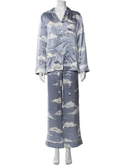 Pre-owned Olivia Von Halle Silk Printed Pantsuit In Blue