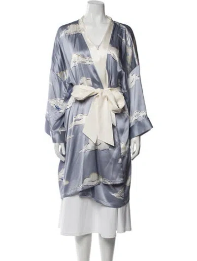 Pre-owned Olivia Von Halle Silk Printed Robe In Blue