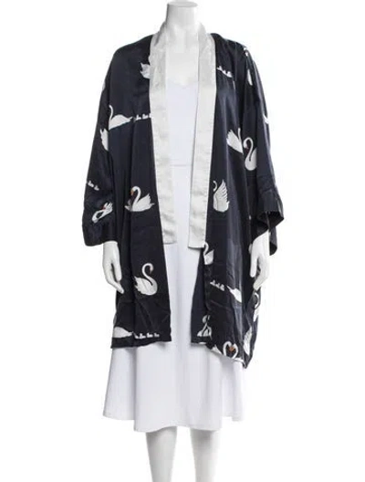 Pre-owned Olivia Von Halle Silk Printed Robe In Blue