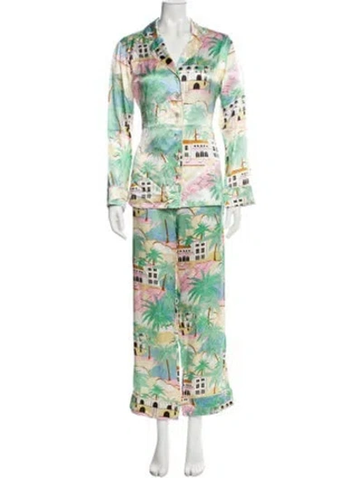 Pre-owned Olivia Von Halle Silk Printed Set In Multi