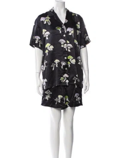 Pre-owned Olivia Von Halle Silk Printed Short Set In Black