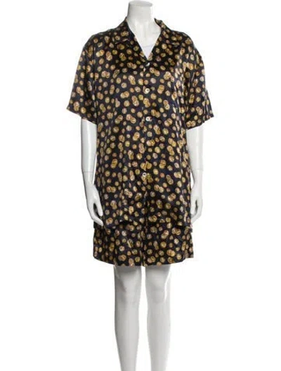 Pre-owned Olivia Von Halle Silk Printed Short Set In Blue