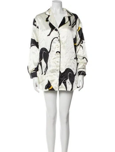 Pre-owned Olivia Von Halle Silk Printed Short Set In Neutral