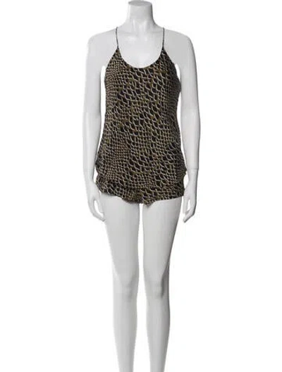 Pre-owned Olivia Von Halle Silk Printed Short Set In White