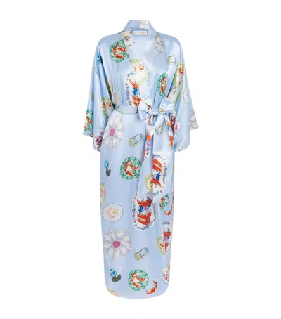 Olivia Von Halle Silk Queenie Cadiz Seafood Night Robe In Blue