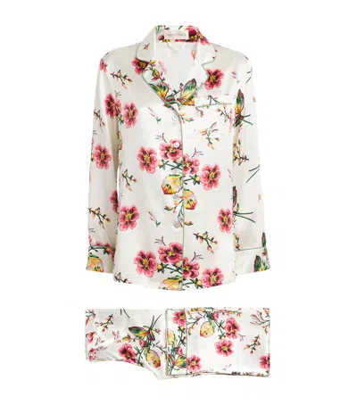 Olivia Von Halle Silk Satin Maugham Lila Pyjama Set In White