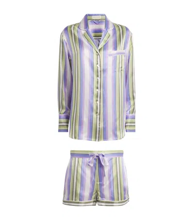 Olivia Von Halle Silk Satin Stripe Alba Pyjama Set In Purple