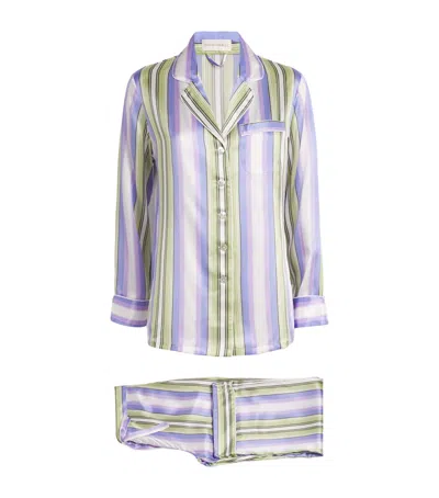 Olivia Von Halle Silk Satin Stripe Lila Pyjama Set In Purple