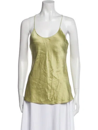Pre-owned Olivia Von Halle Silk Scoop Neck Top In Green