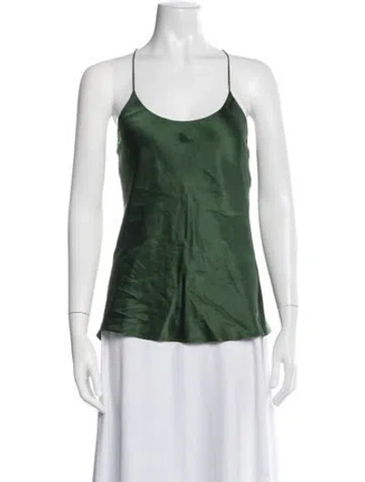 Pre-owned Olivia Von Halle Silk Scoop Neck Top In Green