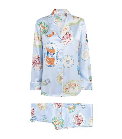 Olivia Von Halle Silk Seafood Lila Pyjama Set In Blue