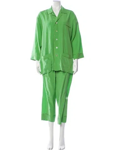 Pre-owned Olivia Von Halle Silk Set In Green