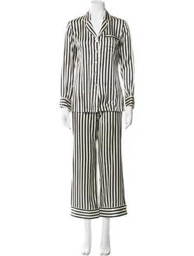 Pre-owned Olivia Von Halle Silk Striped Pajamas In Black