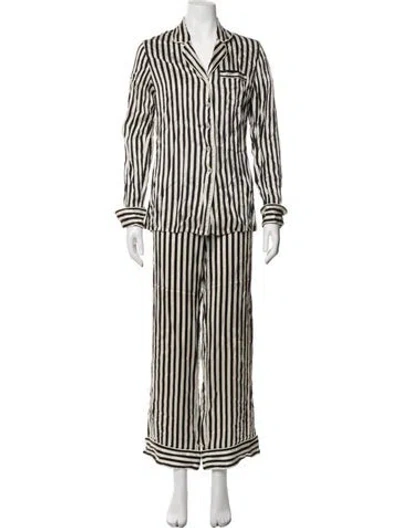 Pre-owned Olivia Von Halle Silk Striped Set In Black/neutrals