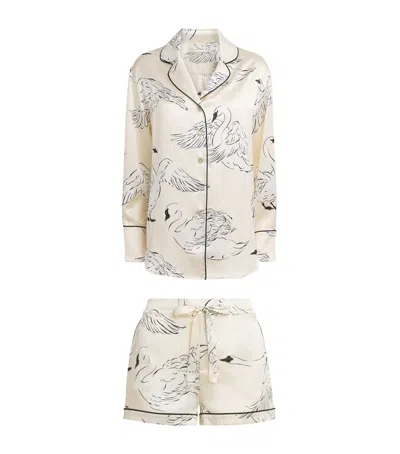 Olivia Von Halle Silk Swans Alba Pyjama Set In Neutral