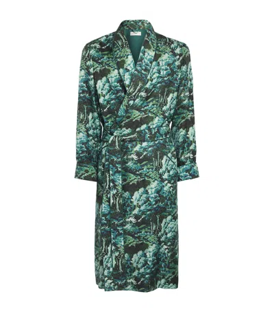 Olivia Von Halle Silk Twill Forest Mescal Robe In Green