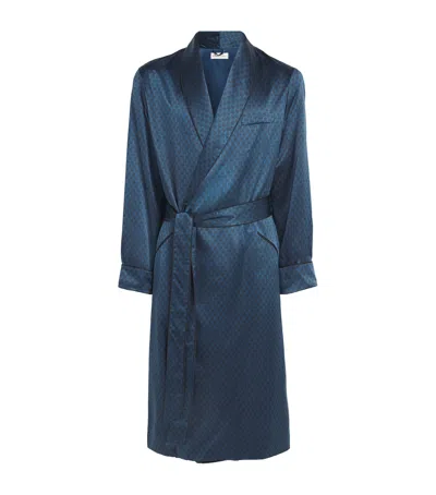 Olivia Von Halle Silk Twill Geometric Mescal Robe In Blue