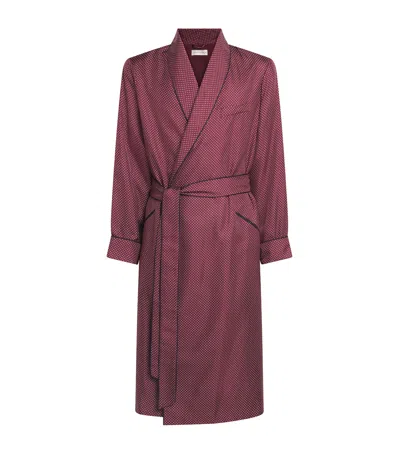 Olivia Von Halle Silk Twill Polka Dot Mescal Robe In Burgundy