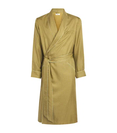 Olivia Von Halle Silk Twill Polka Dot Mescal Robe In Green