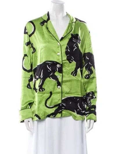 Pre-owned Olivia Von Halle Silk V-neck Button-up Top In Green