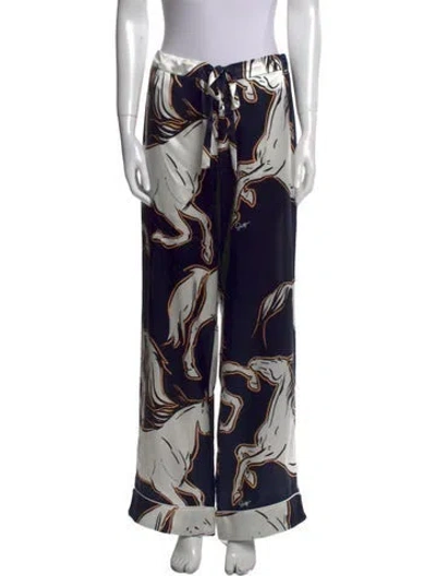 Pre-owned Olivia Von Halle Silk Wide Leg Pants In Blue