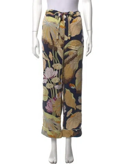 Pre-owned Olivia Von Halle Silk Wide Leg Pants In Blue