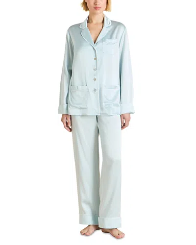 Olivia Von Halle Silk Woven Long Pajama Set In Blue