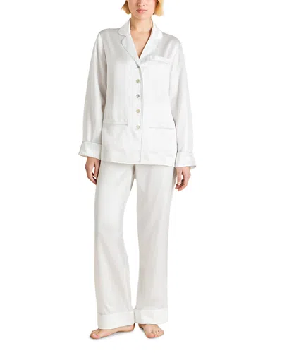 Olivia Von Halle Silk Woven Long Pajama Set In White