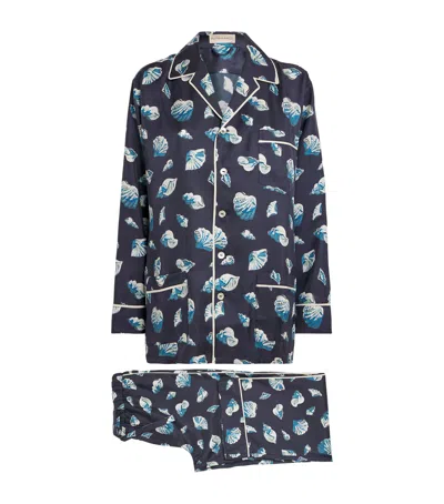 Olivia Von Halle Silk Yves Nautilus Pyjama Set In Navy