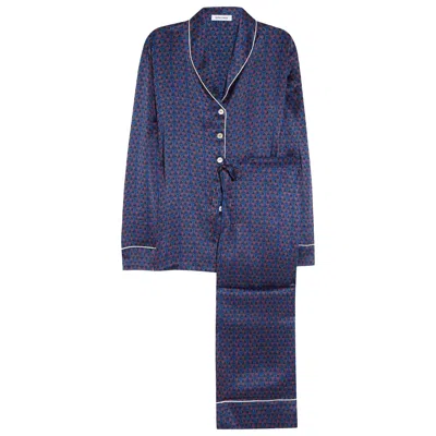 Pre-owned Olivia Von Halle Unworn  Printed Silk Lounge Home Sleep Wear Suit L In Purple