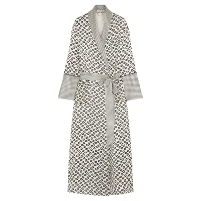 Pre-owned Olivia Von Halle Unworn  Timeless Animal Silk Print Dressing Gown Robe M/l In Gray
