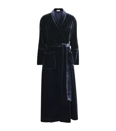 Olivia Von Halle Velvet Capability Robe In Blue