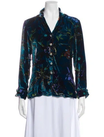 Pre-owned Olivia Von Halle Velvet Floral Print Pajamas In Blue