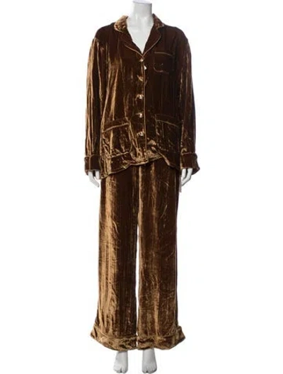Pre-owned Olivia Von Halle Velvet Pajamas W/ Tags In Brown