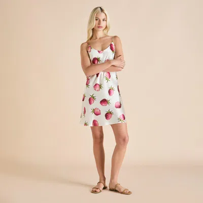 Olivia Von Halle Venus Blythe Ivory Strawberry Slip Dress