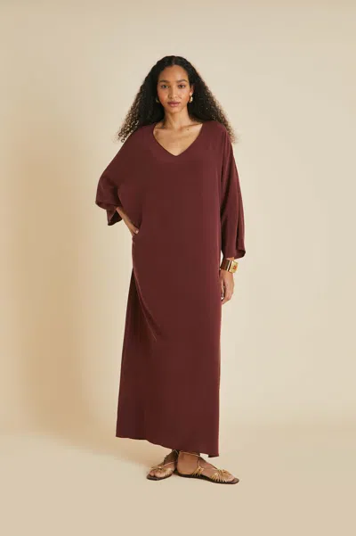 Olivia Von Halle Vreeland Burgundy Dress In Silk Crêpe De Chine In Brown